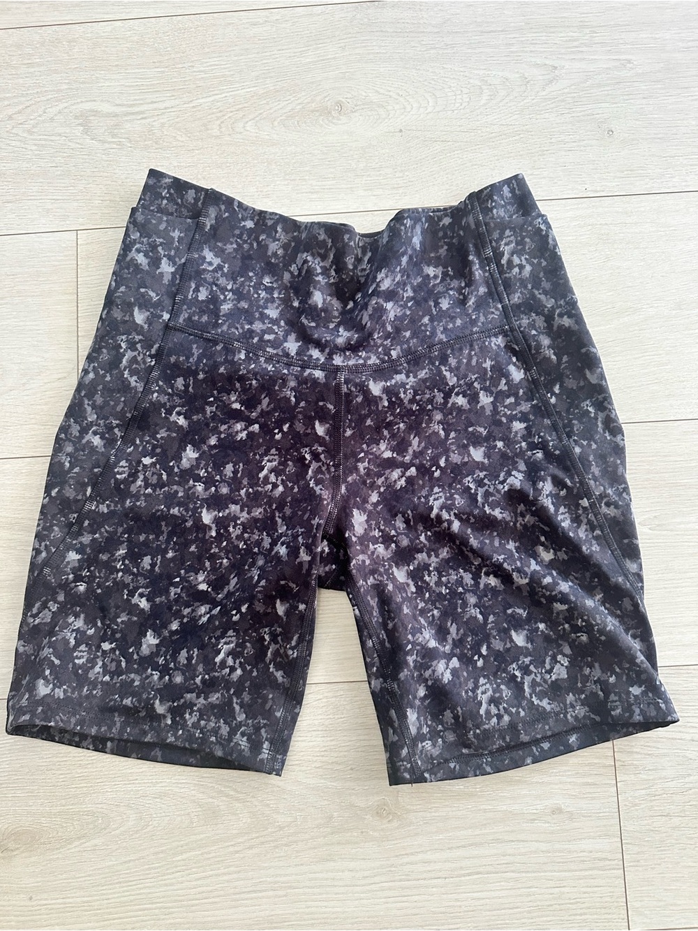 all in motion Black Marble-Print Athletic Shorts